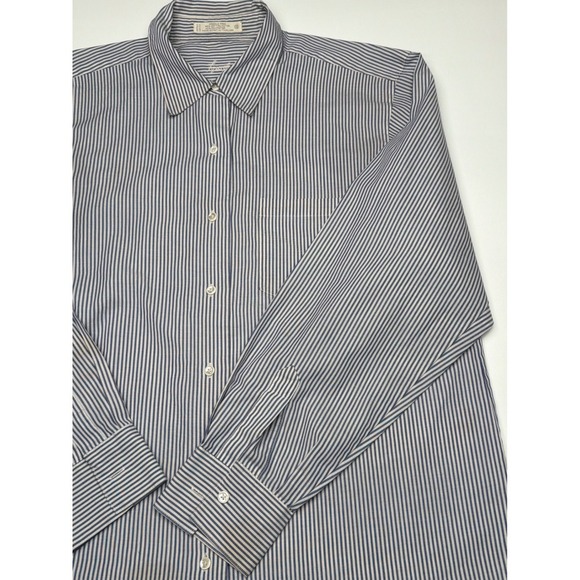 Foxcroft Women's Size 12 Blue & White Striped Wrinkle Free Long Sleeve Shirt - Picture 2 of 10